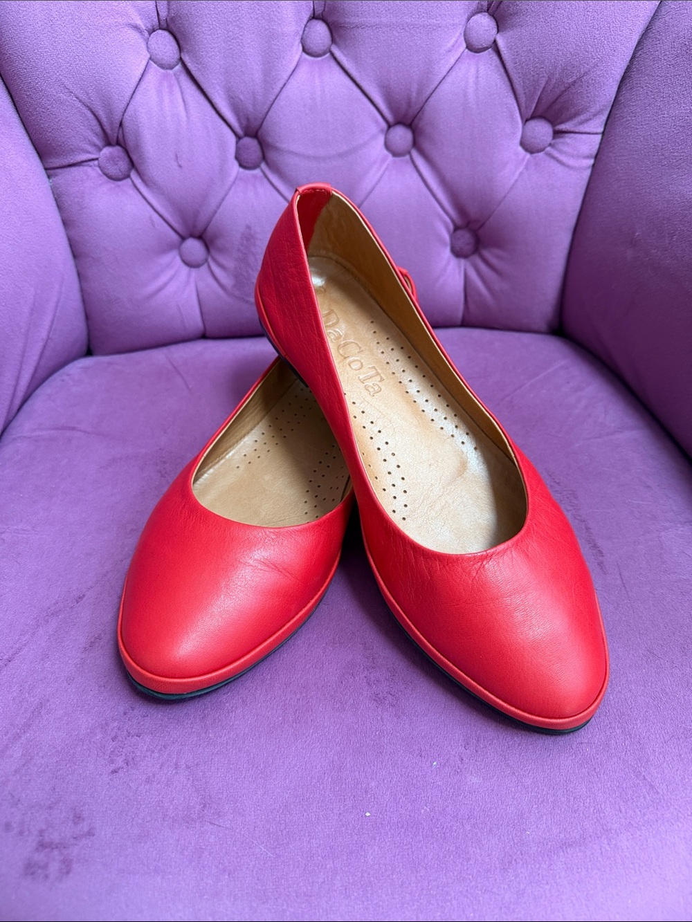 Women's Red Leather Ballet Flats by Unbranded